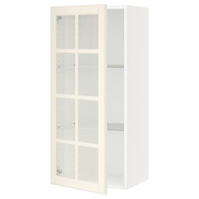 SEKTION Wall cabinet with glass door, white/Bodbyn off-white, 18x15x40 "