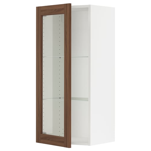 SEKTION walnut-framed glass cabinet with adjustable shelves.