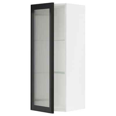 SEKTION Wall cabinet with glass door, white/Hejsta anthracite reeded glass, 15x15x40 "