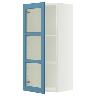 SEKTION Wall cabinet with glass door, white/Lerhyttan blue, 18x15x40 "