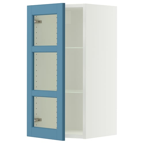 SEKTION Wall cabinet with glass door, white/Lerhyttan blue, 15x15x30 "