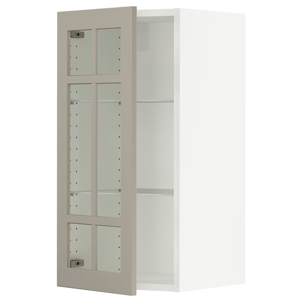 SEKTION Wall cabinet with glass door, white/Stensund beige, 15x15x30 "