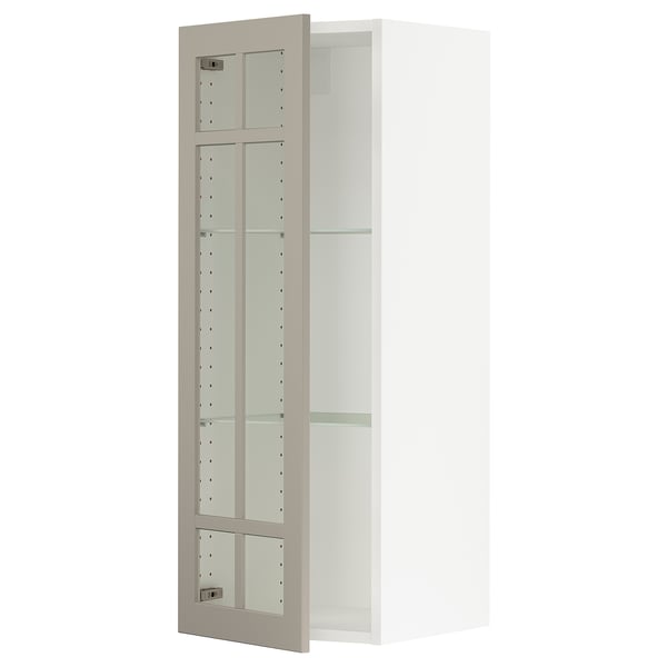 SEKTION Wall cabinet with glass door, white/Stensund beige, 15x15x40 "