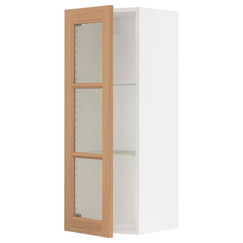 SEKTION Wall cabinet with glass door, white/Vedhamn oak, 15x15x40 "