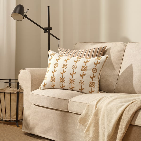 SIKELSÄCKMAL Cushion cover, yellow/white, 16x23 "