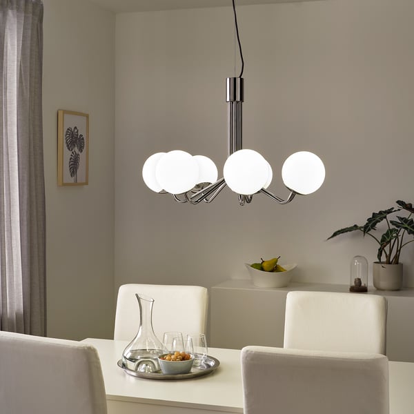 SIMRISHAMN Chandelier, 7armed, chrome plated, opal glass IKEA