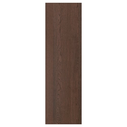 Dark wood-toned cabinet door with solid oak edge, rectangular shape, modern design.