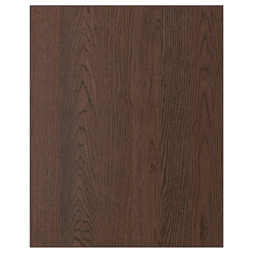 Dark brown oak veneer SINARP cabinet front with wood grain texture.