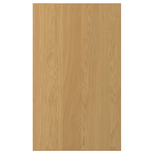 A SINARP wooden cabinet door in natural oak wood hue, featuring a rectangular shape and sleek design, with a solid wood edge.