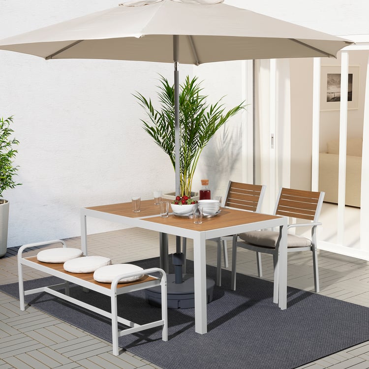 SJÄLLAND Table, 2 chairs and bench, outdoor, light brown/Frösön