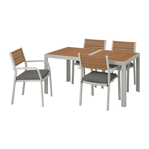SJÄLLAND Table and 4 armchairs, outdoor Själland light brown/Frösön