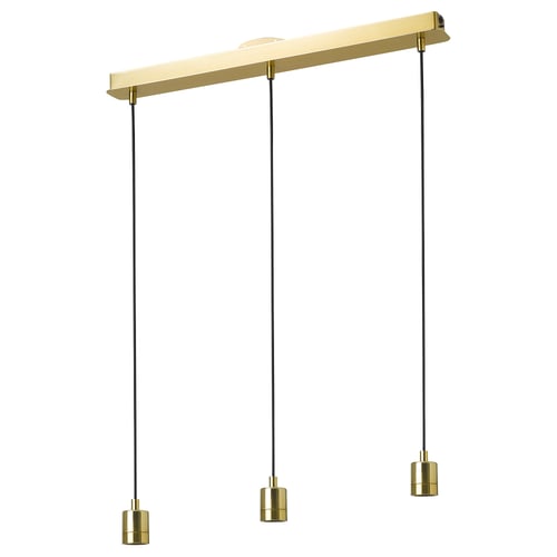 SKAFTET: modern brass pendant lamp with 3 adjustable cords, ideal for dining/kitchen, featuring acrylic-coated steel design for customizable lighting.