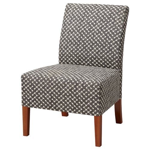 A SKÅPAFORS chair in black and white pattern, made of polyester and wood, featuring a slim design with square legs.
