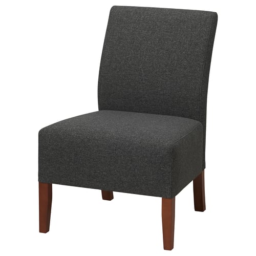 SKÅPAFORS: dark grey upholstered chair with wooden legs, modern design.
