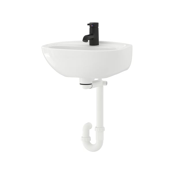 SKATSJÖN Sink w water trap/faucet, white/Saljen faucet, 17 3/4x13 3/4 "