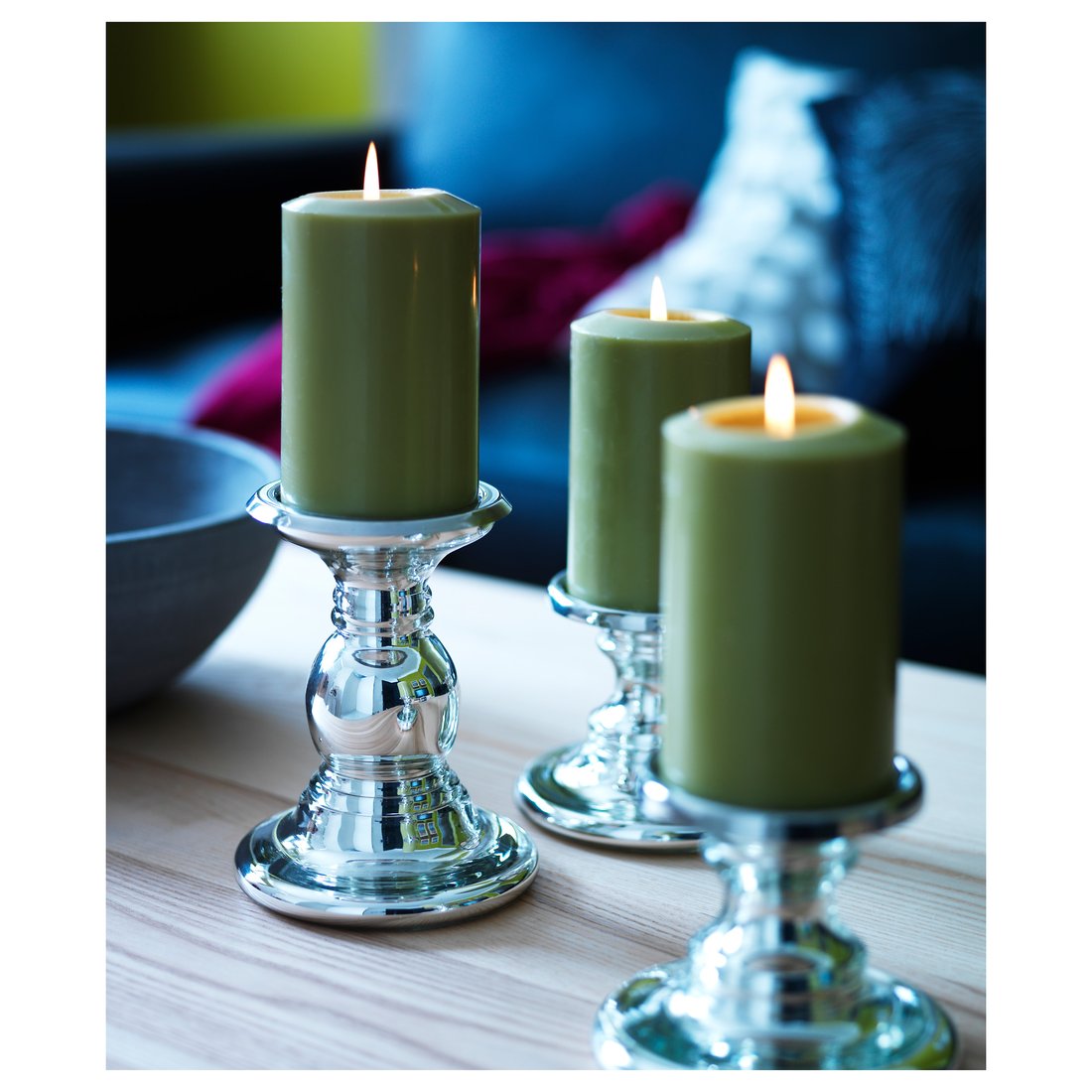 SKIMMER Block candle holder, glass, silver color, Height 7" IKEA