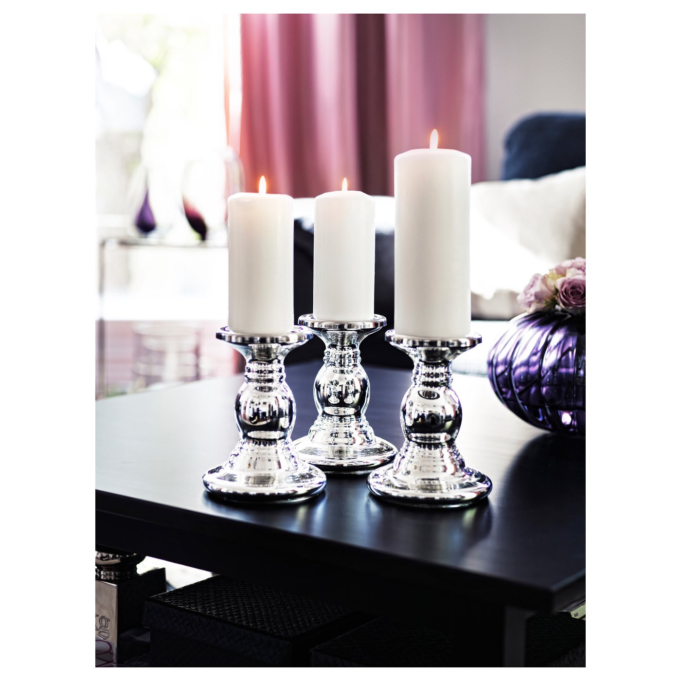 SKIMMER Block candle holder, glass, silver color, Height 7" IKEA