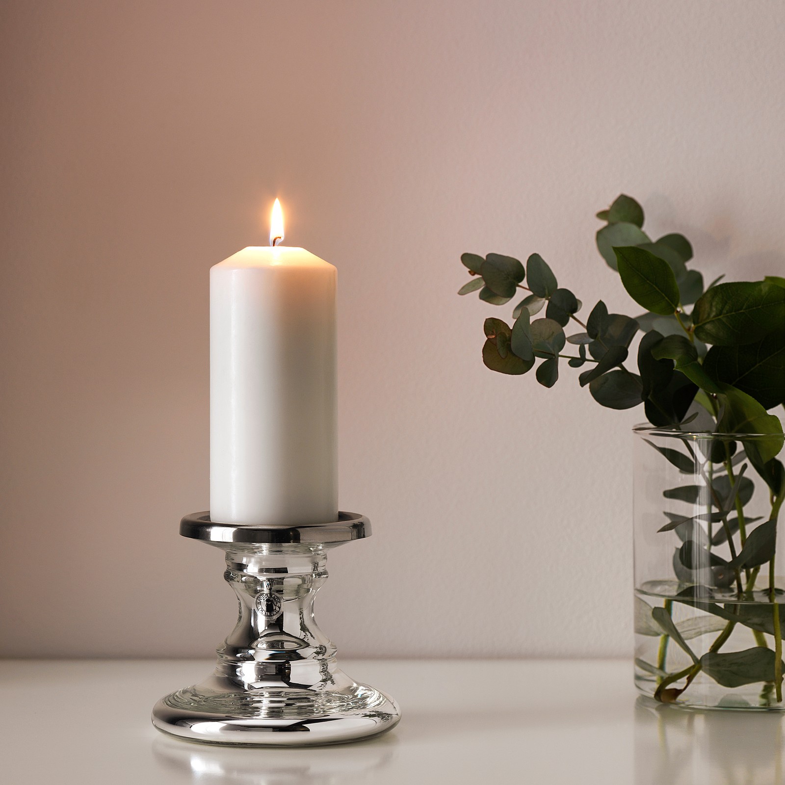 SKIMMER Block candle holder, glass, silver color, Height 4" IKEA