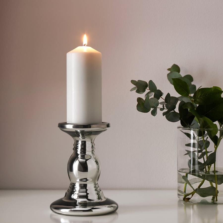 SKIMMER Block candle holder, glass, silver color, Height 7" IKEA