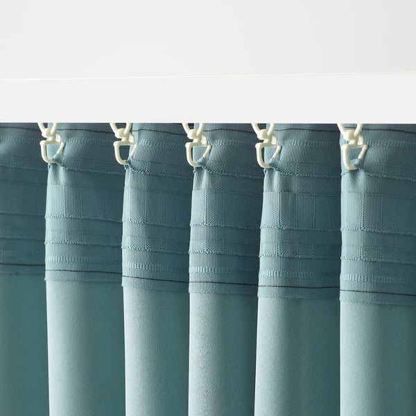 SKOGSSVINGEL Room darkening curtains, 1 pair, dark blue/green, 50x98 "