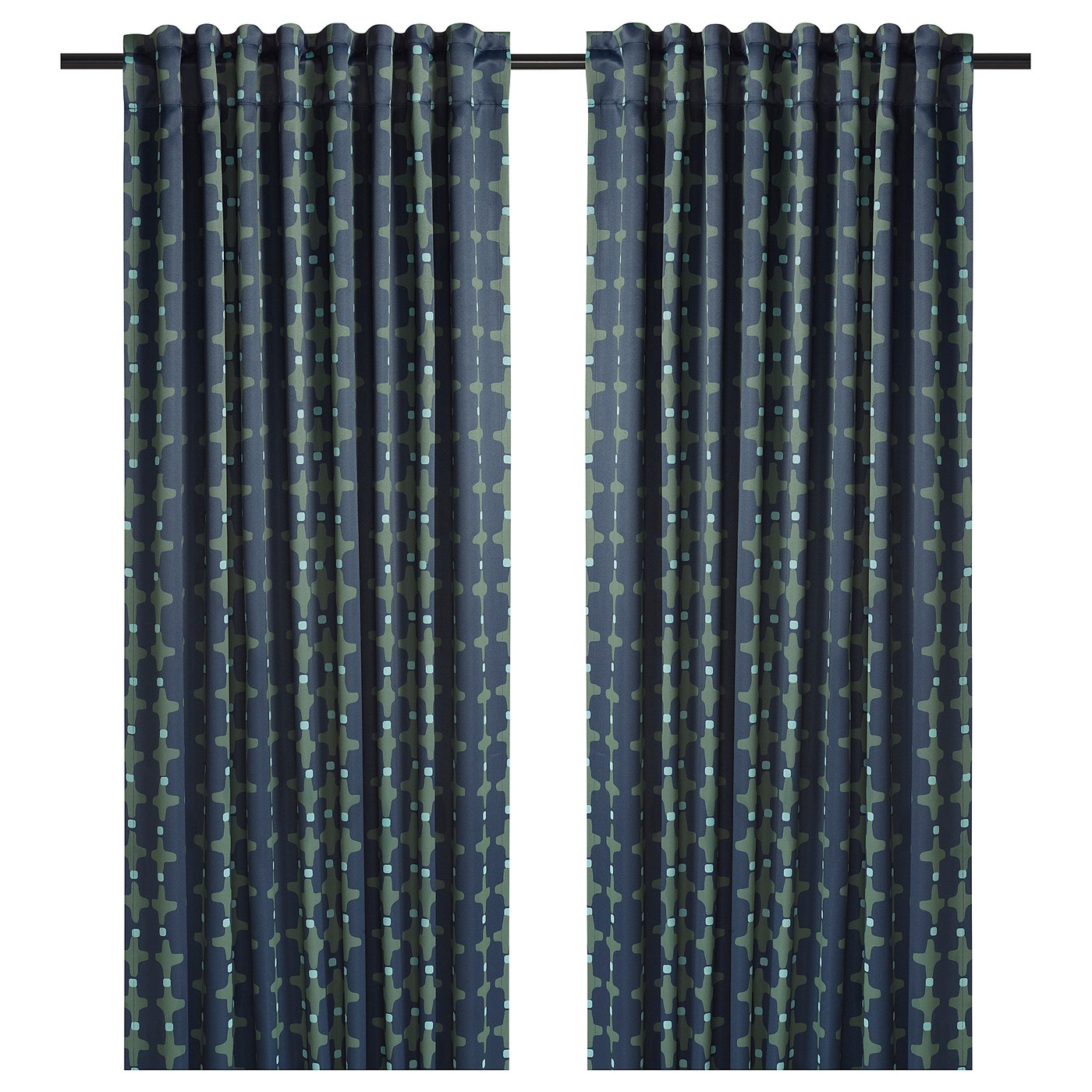 SKOGSSVINGEL room darkening curtains, 1 pair, dark blue/green, 50x98