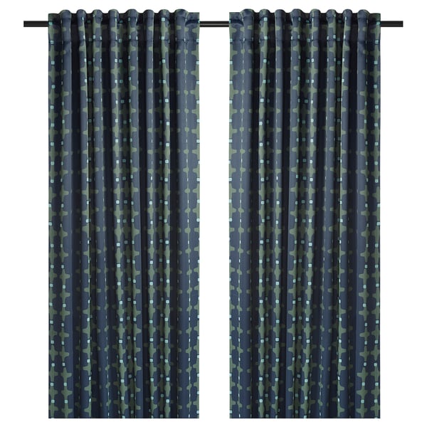 SKOGSSVINGEL Room darkening curtains, 1 pair, dark blue/green, 50x98 "
