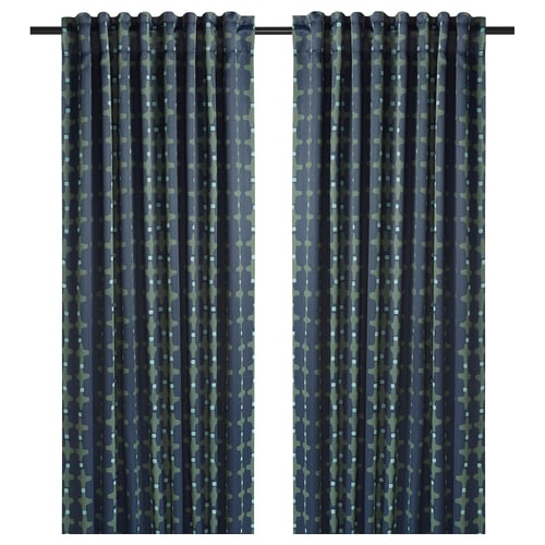 SKOGSSVINGEL room darkening curtains, 1 pair, dark blue/green, 50x98