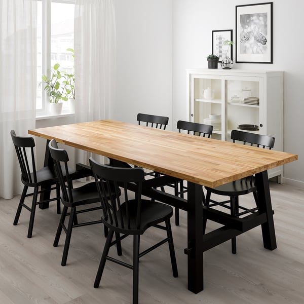SKOGSTA / NORRARYD table and 6 chairs, acacia/black, 921/2x393/8" IKEA