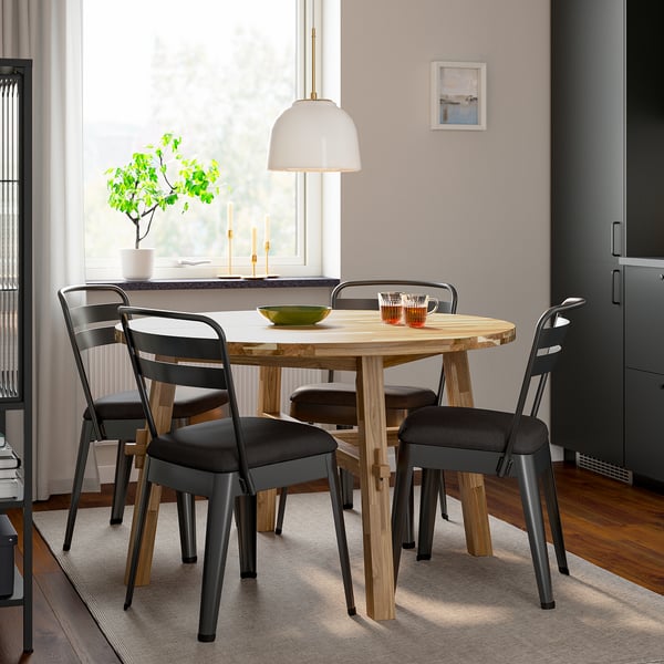 SKOGSTA / RAMSNÄS Table and 4 chairs, acacia/anthracite Vissle dark gray, 47 1/4 "