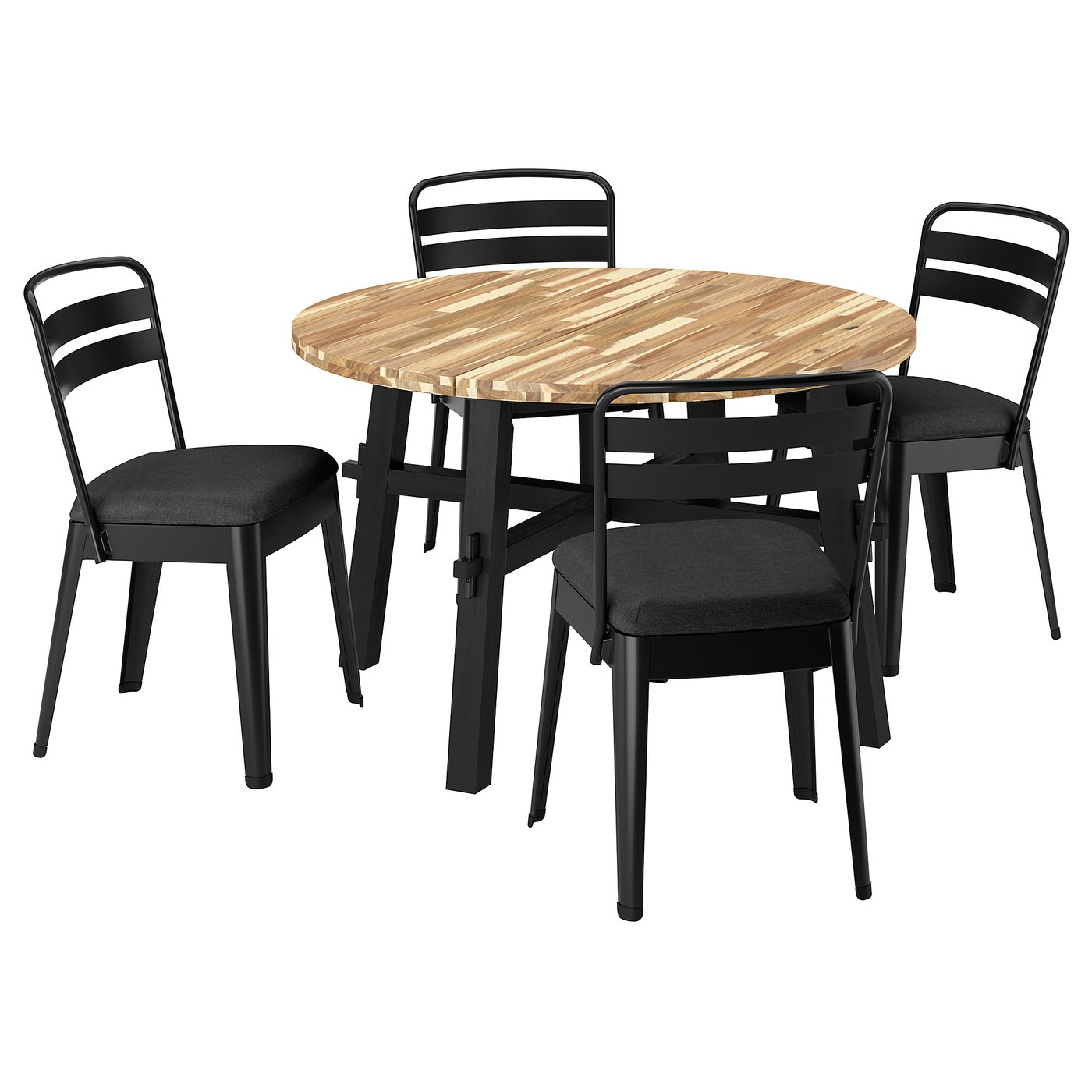 Table And 4 Chairs, Acacia Black/Anthracite Vissle Dark Gray