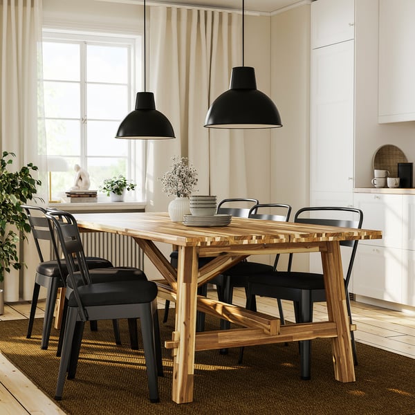 SKOGSTA / RAMSNÄS Table and 6 chairs, acacia/anthracite Vissle dark gray, 92 1/2x39 3/8 "