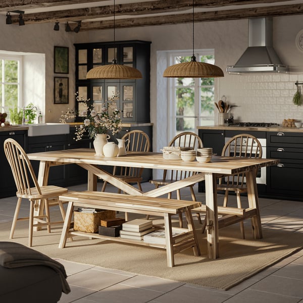 SKOGSTA / SKOGSTA Table+4 chairs bench, acacia/acacia acacia, 92 1/2x39 3/8 "