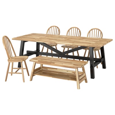 SKOGSTA / SKOGSTA Table+4 chairs bench, acacia/black/acacia acacia, 92 1/2x39 3/8 "