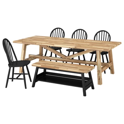 SKOGSTA / SKOGSTA Table+4 chairs bench, acacia/black acacia/black, 92 1/2x39 3/8 "