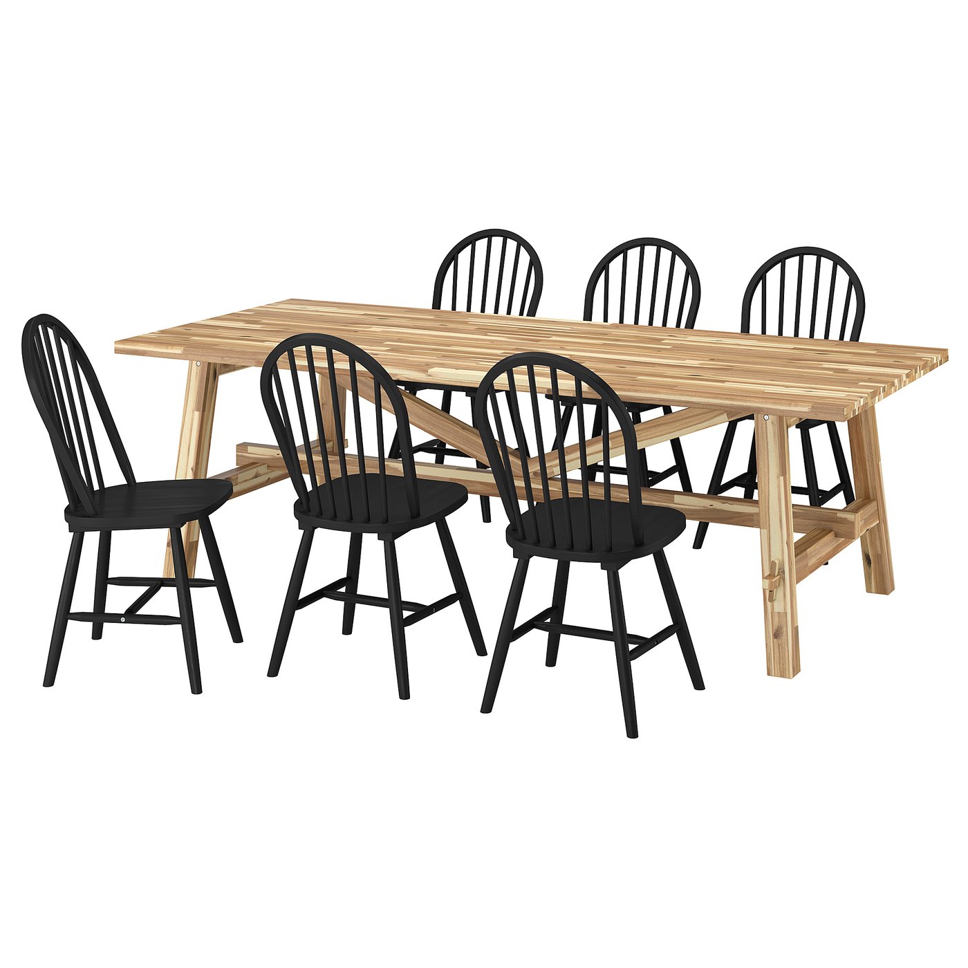 Table And 6 Chairs, Acacia/Black