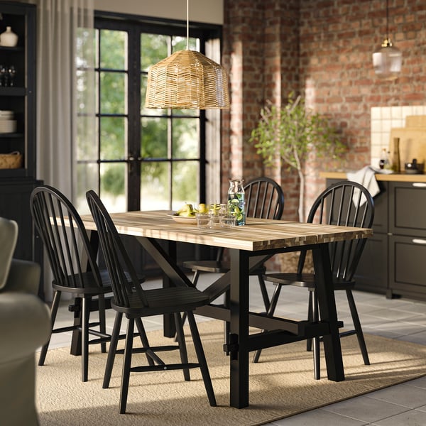 SKOGSTA Table, acacia/black, 63x31 7/8x29 1/8 "