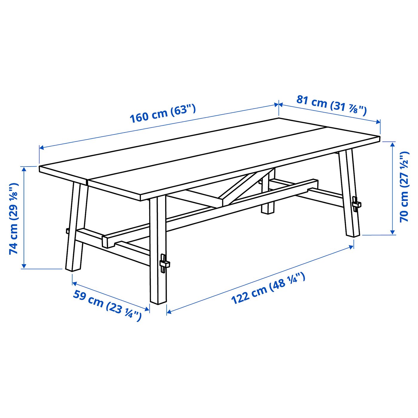 SKOGSTA table and 4 chairs, acacia/black/acacia, 63x317/8