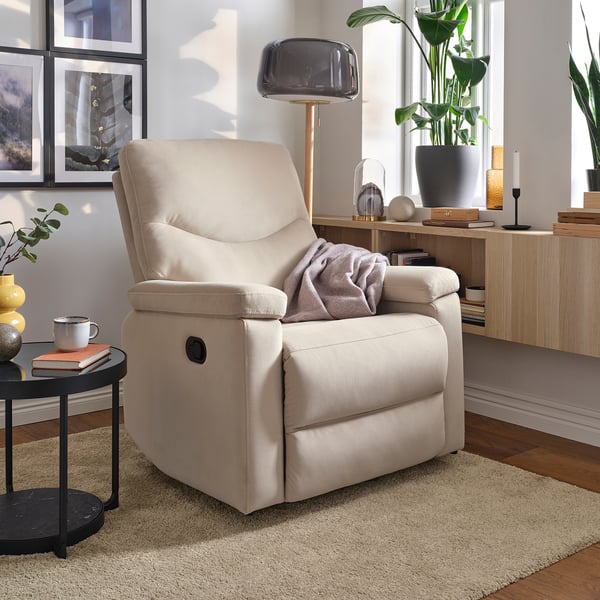 SKULNÄS Recliner rocker and swivel armchair, Hakebo beige