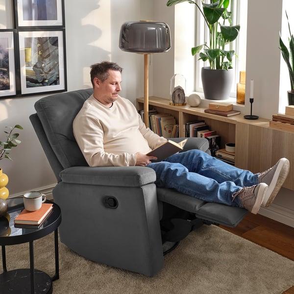SKULNÄS Recliner rocker and swivel armchair, Hakebo dark gray