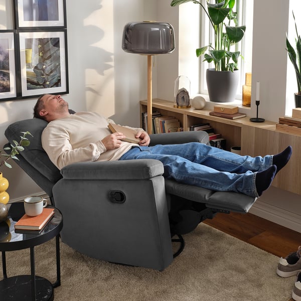 SKULNÄS Recliner rocker and swivel armchair, Hakebo dark gray