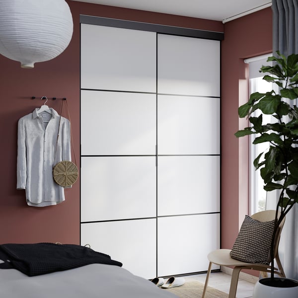 SKYTTA / AURDAL Reach-in wardrobe with sliding door, black dark gray/Mehamn white, 59 7/8x25 5/8x94 3/8 "