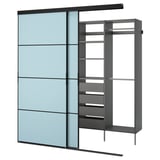 SKYTTA / AURDAL Walk-in wardrobe with sliding doors, black dark gray/Mehamn light blue, 79 1/2x45 1/4x94 1/2 "