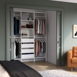 SKYTTA / AURDAL Walk-in wardrobe with sliding doors, white Mehamn/Auli/white stained oak effect mirror glass, 79 1/2x45 1/4x94 1/2 "