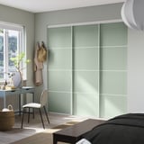 SKYTTA / AURDAL Walk-in wardrobe with sliding doors, white white/Mehamn light green, 89x47 1/4x94 1/2 "