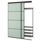 SKYTTA / BOAXEL Reach-in wardrobe with sliding door, black metal/Mehamn light green, 69 5/8x25 5/8x94 1/2 "