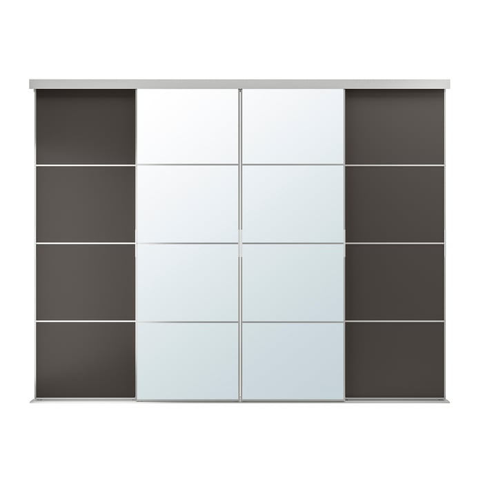 SKYTTA / MEHAMN/AULI sliding door, aluminum/dark gray mirror glass