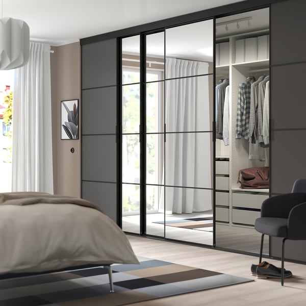 SKYTTA / AULI Sliding door, black/mirror glass, 1085/8x941/2 - IKEA