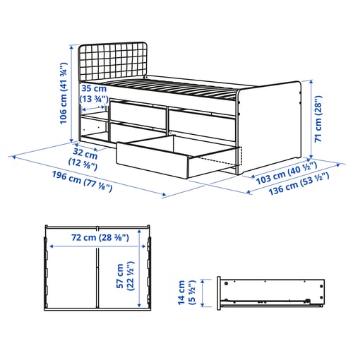 SLÄKT Bed frame with storage, incl headboard/Vissle beige, Twin