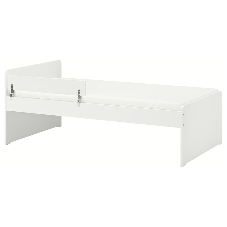 SLÄKT / NATTAPA bed frame w guard rail+slat bd base, white, Twin IKEA