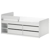 SLÄKT / NATTAPA Bed frm w strg+guard rl+slat bd bse, white, Twin